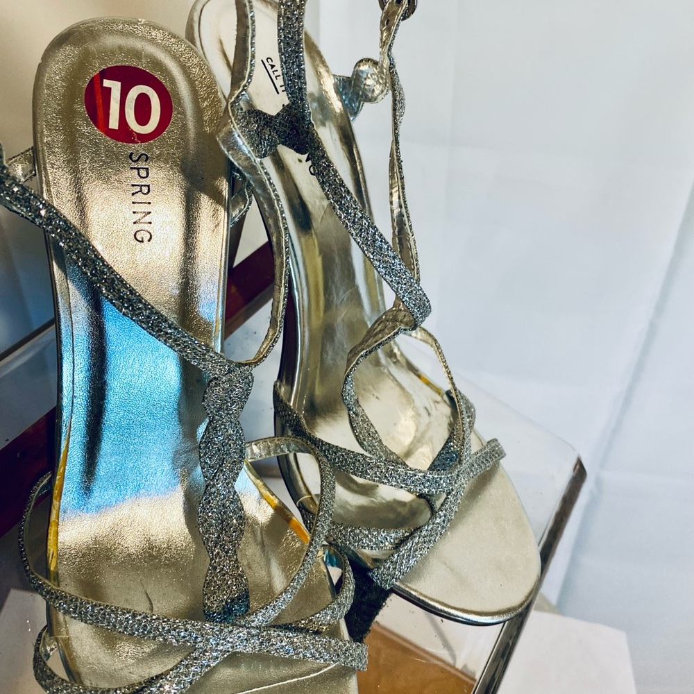 Call It Spring Glittering Silver Strappy Heels Size 10